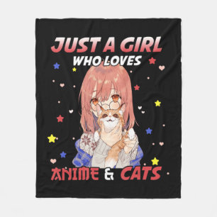 Just a Girl Who Loves Anime and Cats Kawaii Gift T Fleece Blanket