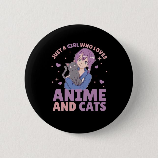 Just A Girl Who Loves Anime And Cats Manga Heart 2 Inch Round Button (Front)