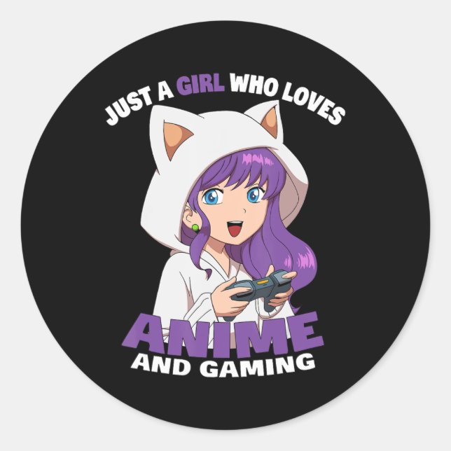 Just A Girl Who Loves Anime And Gaming Anime Girl  Classic Round Sticker (Front)