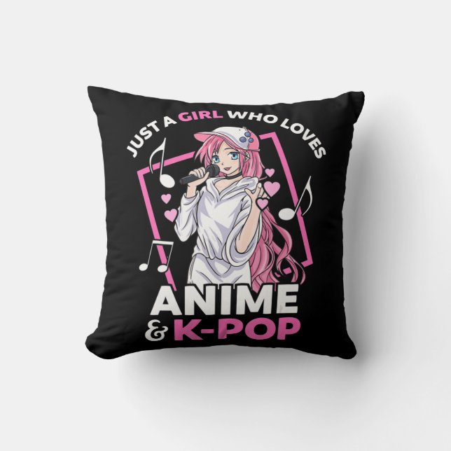 Just A Girl Who Loves Anime and KPop Music Anime G Throw Pillow (Front)