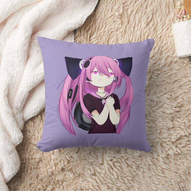 Just a Girl who Loves Anime, Music and Gaming Throw Pillow (Blanket)