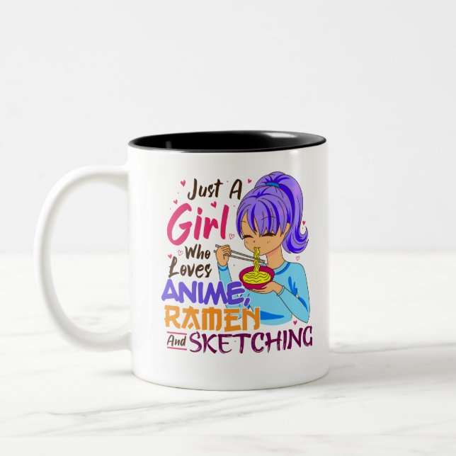 Just A Girl Who Loves Anime Ramen And Sketching Two-Tone Coffee Mug (Left)