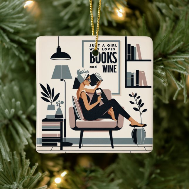 Just A Girl Who Loves Books and Wine Ceramic Ornament (Tree)