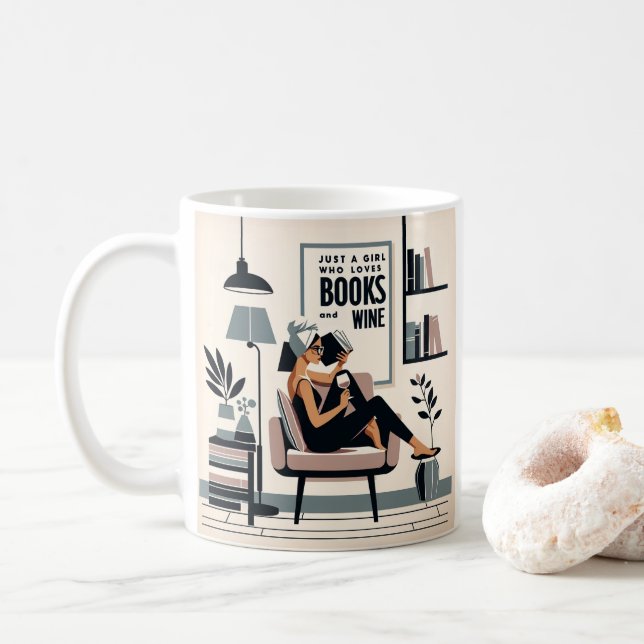 Just A Girl Who Loves Books and Wine Coffee Mug (With Donut)