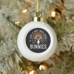 Just A Girl Who Loves Bunnies Rainbow Ceramic Ball Christmas Ornament