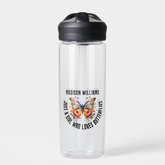 Just a Girl Who Loves Butterfly's Floral Buterfly Water Bottle (Front)