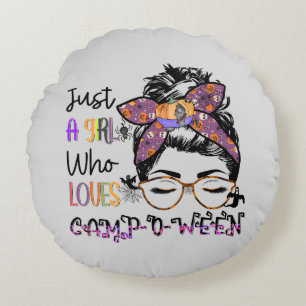 Just a Girl Who Loves Camp-o-ween – Halloween Camp Round Pillow
