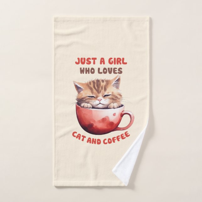 Just a Girl Who Loves Cats and Coffee (2) Bath Towel Set (Hand Towel)