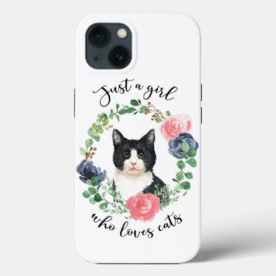 Just a Girl Who Loves Cats Blue Floral iPhone 13 Case