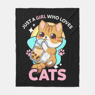 Just A Girl Who Loves Cats Boba Bubble Milk Tea Ka Fleece Blanket