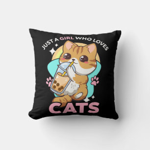 Just A Girl Who Loves Cats Boba Bubble Milk Tea Ka Throw Pillow