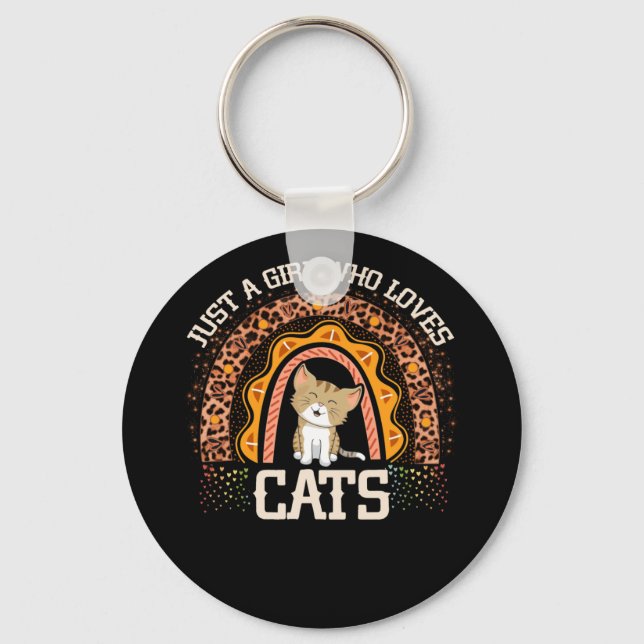 Just A Girl Who Loves Cats Boho Rainbow Cat Lover Keychain (Front)