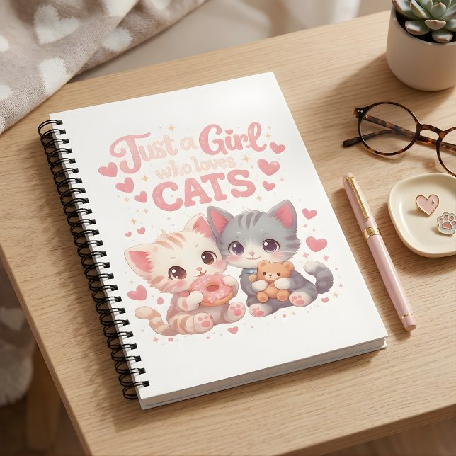 Just a Girl Who Loves Cats Cute Black & White Notebook (Creator Uploaded)