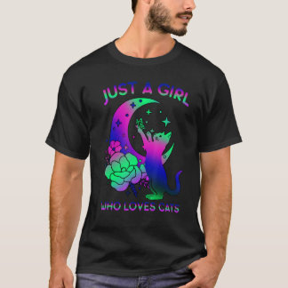 Just A Girl Who Loves Cats Floral Butterfly Cat Co T-Shirt