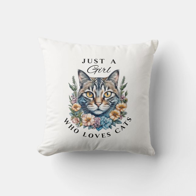 Just a Girl Who Loves Cats Personalized Throw Pillow (Front)