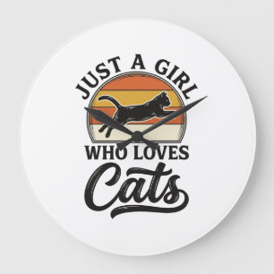 Just a Girl Who Loves Cats Retro Vintage Cat Desig Large Clock