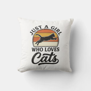 Just a Girl Who Loves Cats Retro Vintage Cat Desig Throw Pillow