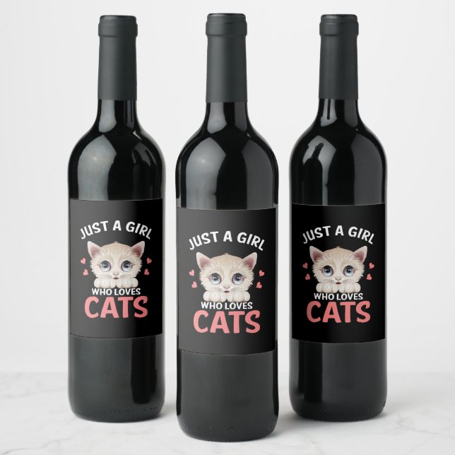 Just A Girl Who Loves Cats Wine Label (Bottles)