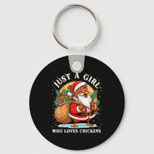 Just A Girl Who Loves Chickens Christmas Farm Anim Keychain