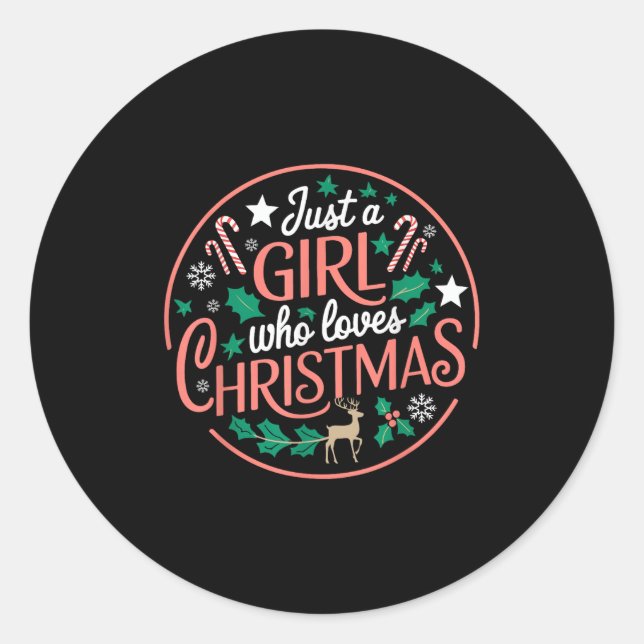 Just A Girl Who Loves Christmas Candy Cane Xmas Pa Classic Round Sticker (Front)
