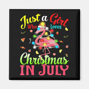 Just A Girl Who Loves Christmas In July Flamingo Magnet