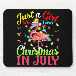 Just A Girl Who Loves Christmas In July Flamingo  Mouse Pad