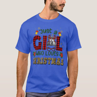 Just A Girl Who Loves Christmas Lepard Messy Bun T-Shirt