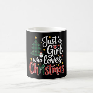 Just A Girl Who Loves Christmas Plaid Tree Snowman Coffee Mug