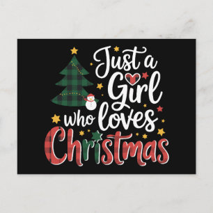 Just A Girl Who Loves Christmas Plaid Tree Snowman Holiday Postcard