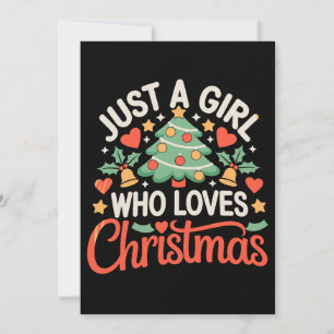 Just A Girl Who Loves Christmas Tree Hearts Xmas Invitation