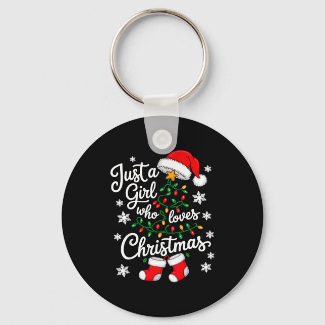 Just A Girl Who Loves Christmas Tree Xmas  Keychain (Front)