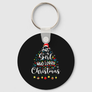 Just A Girl Who Loves Christmas Tree Xmas Lights Keychain