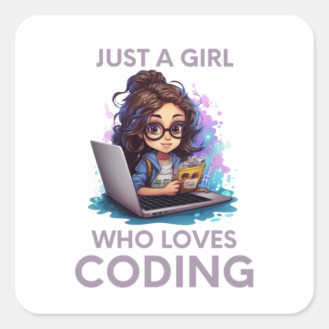 Just A Girl Who Loves Coding Geek Coding Women Square Sticker (Front)