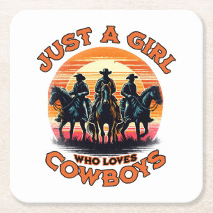 Just a girl who loves cowboys square paper coaster