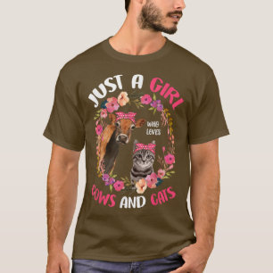 Just A Girl Who Loves Cows And Cats Cute Farmer Fl T-Shirt