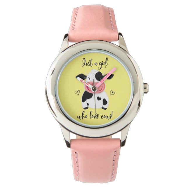 Just A Girl Who Loves Cows! Hearts And Holstein Watch (Front)