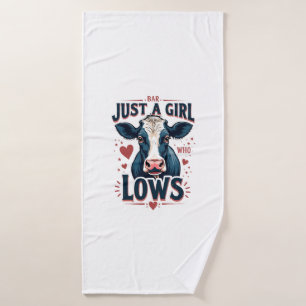 Just A Girl Who Loves Cows Vintage Neon Cow Lover  Bath Towel