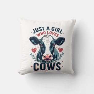 Just A Girl Who Loves Cows Vintage Neon Cow Lover Throw Pillow