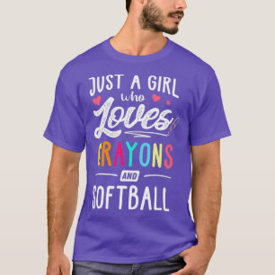 Just A Girl Who Loves Crayons And Softball Kids T-Shirt