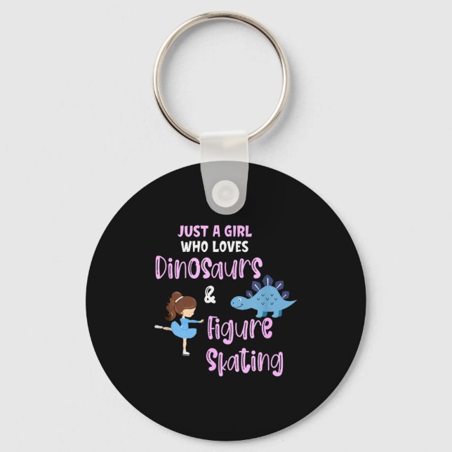 Just A Girl Who Loves Dinosaurs And Figure Skating Keychain (Front)