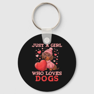 Just A Girl Who Loves Dogs Cute Dachshund Pet Anim Keychain