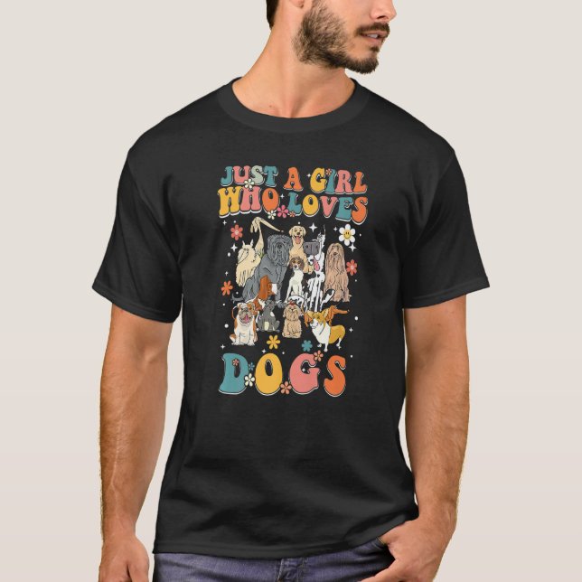 Just A Girl Who Loves Dogs Retro Groovy Dog Christ T-Shirt (Front)