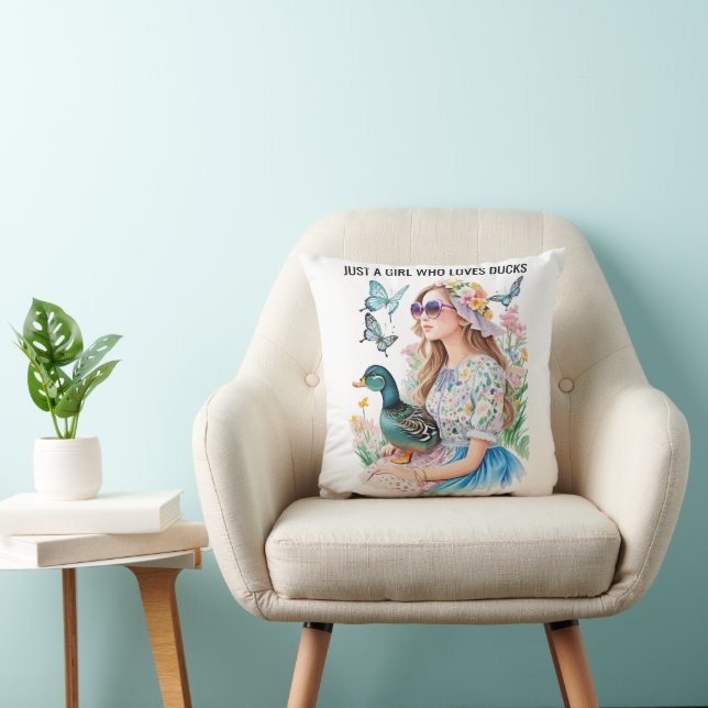 Just A Girl Who Loves Ducks Custom Photo Text on  Throw Pillow (Chair)