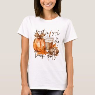 Just A Girl Who Loves Fall Coquette Pumpkin Season T-Shirt