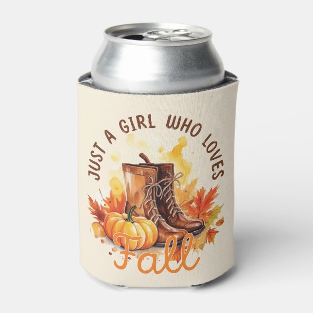 Just A Girl Who Loves Fall – Cozy Autumn Vibes Can Cooler (Can Front)
