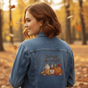 Just a Girl Who Loves Fall" Cozy Autumn Vibes Denim Jacket