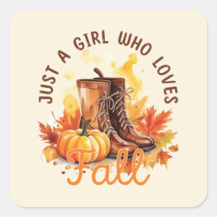 Just A Girl Who Loves Fall – Cozy Autumn Vibes Square Sticker