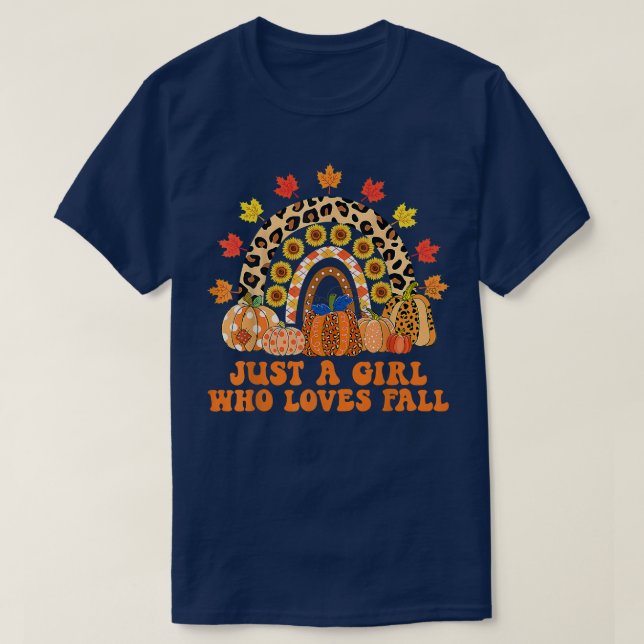 Just A Girl Who Loves Fall Pumpin Leopard Rainbow  T-Shirt (Design Front)
