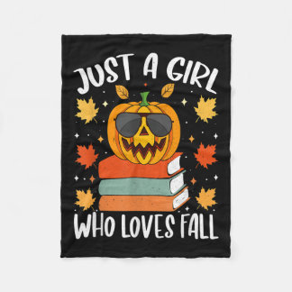 Just A Girl Who Loves Fall Pumpkin Cozy Autumn  Fleece Blanket