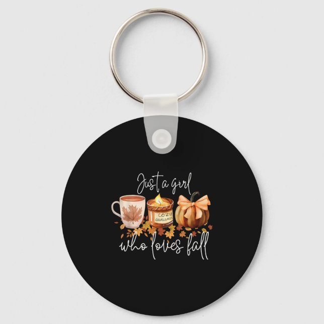 Just A Girl Who Loves Fall Pumpkin Cozy Autumn  Keychain (Front)